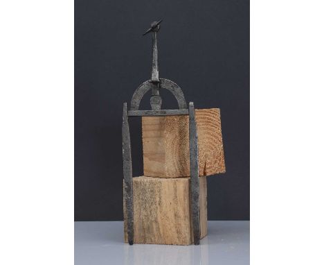 A wrought iron millwright's scribe,18th century, likely Kentish, of two-pronged design, surmounted by a compass,30cm long Use