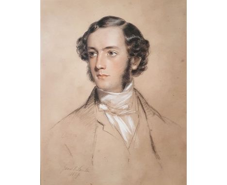 James R Swinton (1816-1888)Charcoal and pastel drawingHead and shoulders portrait of a young man signed lower left and dated 