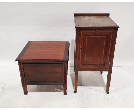 Mahogany and satinwood banded pot cupboard on square section supports to castors and a mahogany box commode (2) 