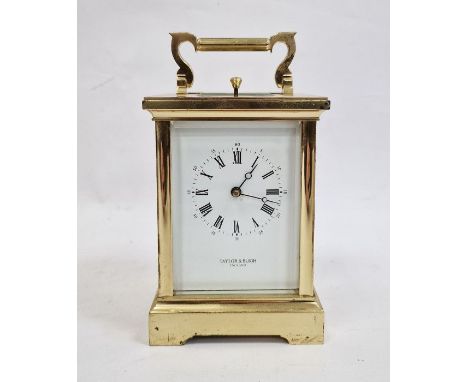20th century brass and glass carriage clock, the dial marked 'Taylor & Bligh', with Roman numerals to the dial, plaque to the