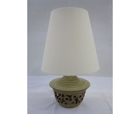20th century lamp with studio pottery-style pierced base and cream shade together with a 20th century table lamp with studio 