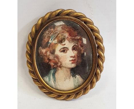 Early twentieth century school, Minature portrait study, watercolour 4.5 x 3.5 cm