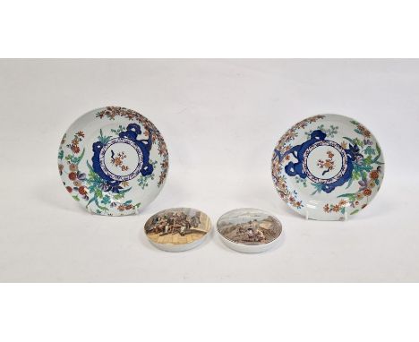 Two early 19th century Spode stone china "Kakiemon" pattern shallow bowls, 18.5cm dia., two Prattware pot lids&nbsp;"Harbour 
