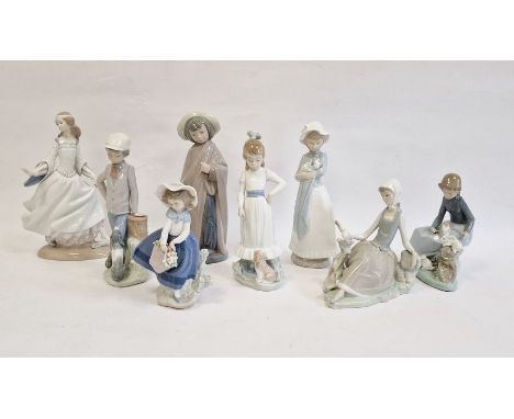 Lladro figure of girl in Renaissance-style dress, two other Lladro girl figures and five Nao figures of children (8) Conditio