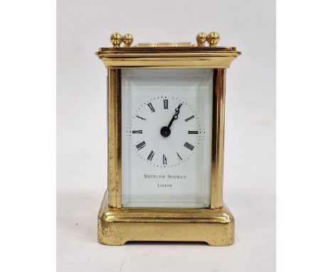 Miniature Matthew Norman five-sided glass and brass carriage clock&nbsp;with Roman numerals, 8cm high&nbsp;Condition ReportUn
