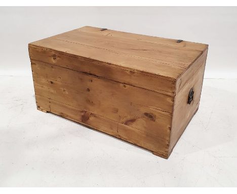 Pine trunk with iron handles and hinges Condition ReportHeight approx 46cmLength approx 95cmWidth approx 59cm