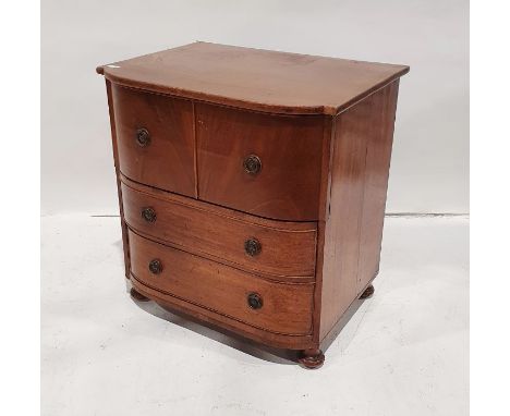 19th century converted mahogany commode with bowfront over three drawers, on bun feet, 68cm x 71cm