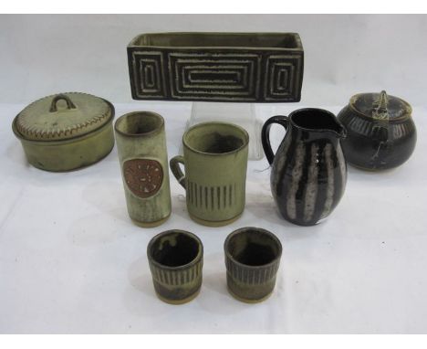 Collection of Hastings and Tremar studio pottery including Dennis Lucas Hastings plant trough, Tremar mug, vase, small pots a