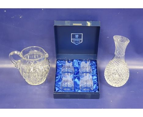 Boxed set of four Edinburgh crystal tumblers with etched Scottish game bird decoration, to include Partridge, Capercaillie, R