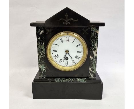 Black slate mantel clock with Roman numerals to the enamel dial, 27cm x 21cm