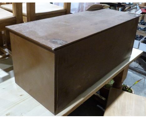 Brown painted trunk and contents of child's vintage games, 43cm x 109cm x 43cm