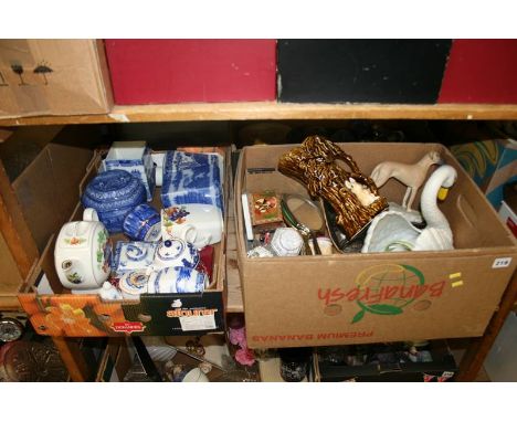 A shelf of miscellaneous, Ringtons, Sylvac etc.