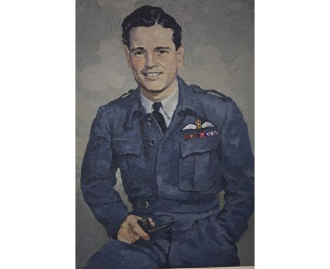 Oil on canvas, portrait of Wing Commander Guy Gibson, initialled H. L., 49cm x 39cm