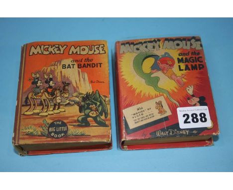 Two books; 'Mickey Mouse and the Bat Bandit' and 'Mickey Mouse and the Magic Lamp'