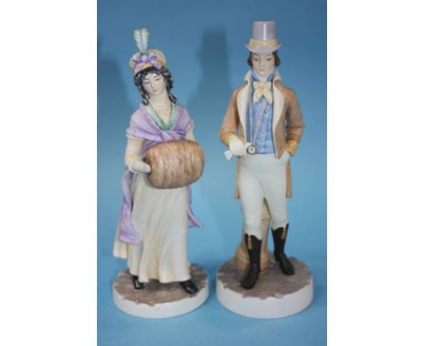 Pair of Royal Worcester 'The Hadley Collection' figures; 'Regency Gentleman' and 'Regency Lady'