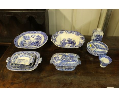 A Chinese export blue and white tea caddy; together with a quantity of various other blue and white china 