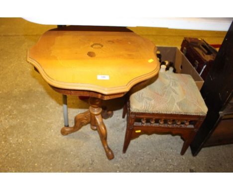 An Italian style inlaid occasional table; and an Edwardian stool 