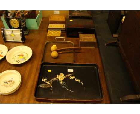 A Victorian rosewood tea caddy; and a quantity of various other decorative boxes and trays 