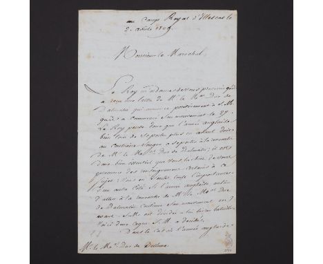 Jourdan, Jean Baptise, French Marshal. Letter signed 'Jourdan' to the Duc de Bellune, 21?2 pp., in French, folio, Illescas, 2