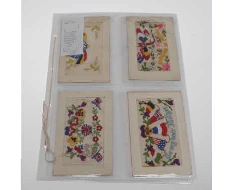A collection of First World War cards featuring the flags of the allies to include a card with a dragonfly, the wings with th
