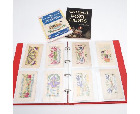 A collection of First World War or later embroidered silk greetings cards 'Greetings from France', 'Heaps of Kisses for my da