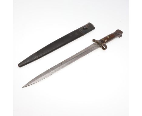 An 1888 pattern bayonet with a 30.5cm double edged pointed blade stamped for Wilkinson of London, also marked, 12, '96 and va