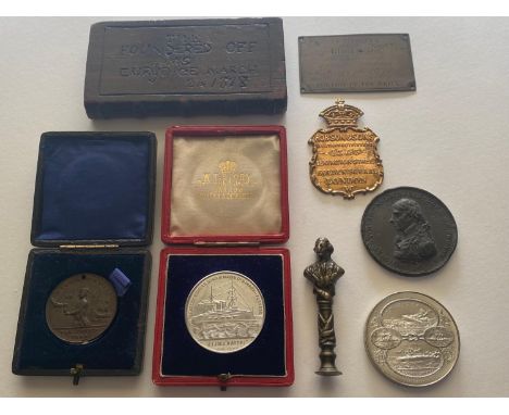 A white metal medal of H.I.J.M.S. Katori recording the launching in 1905 by W.T. Story, 3.7cm In story case of issue (Eimer 1