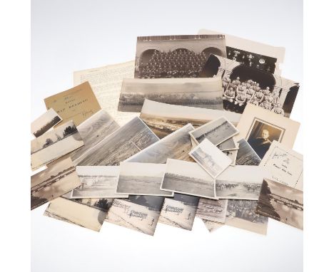 A collection of photographs and ephemera to include group photographs of troops and officers, some with tents behind, others 