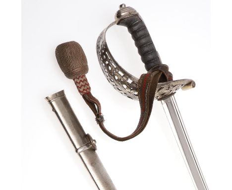 With a 77cm pipe backed nickel-plated blade with spear point, makers mark of a Knight's Head to the ricasso, also marked W. C