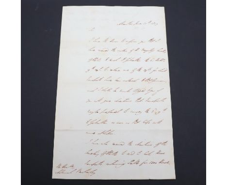 Wellington, Arthur Wellesley, 1st Duke. Autograph Letter signed 'Arthur Wellesley' to Admiral Berkeley 1 &amp; 1?2 pp., folio