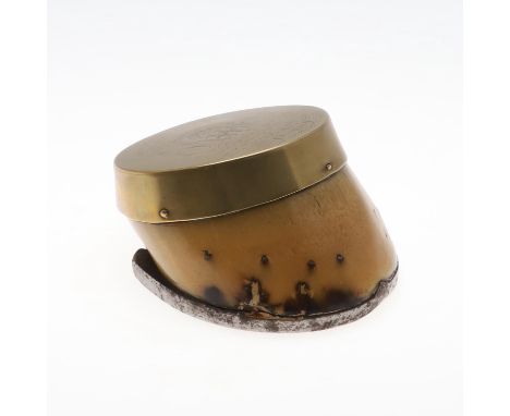 A horse's hoof and steel shoe fitted with a finely engraved brass mount: 'General Aged 26 Years. He was ridden by General Fan