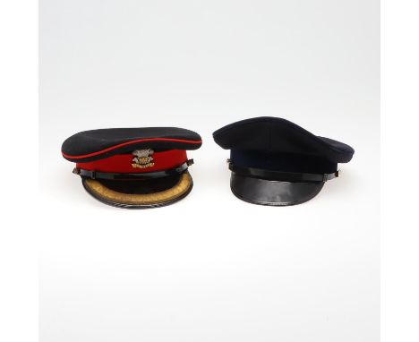 A post 1902 Welch Regiment Field Officers Dress Cap in black cloth with broad red band and piping with Regimental cap badge '