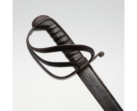 With a 76cm straight single sided blade with pointed end and partial fuller to the top of the blade. Marked to the ricasso wi