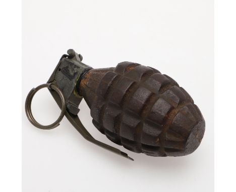 An American MkII grenade with later sprung fuse and lever. Marked A 14 to the body, 12cm high   *Condition:  light marking to