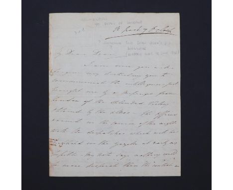[Waterloo]. Autograph letter signed 'J Wallace' to the Dean of Windsor, 3pp., 4to., with integral address panel, trace of mou
