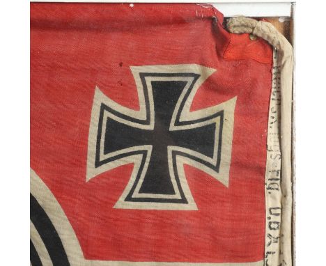 A Third Reich Kriegsmarine flag with indistinct stamped marks to the seam, reinforcement to the corners and significantly fra