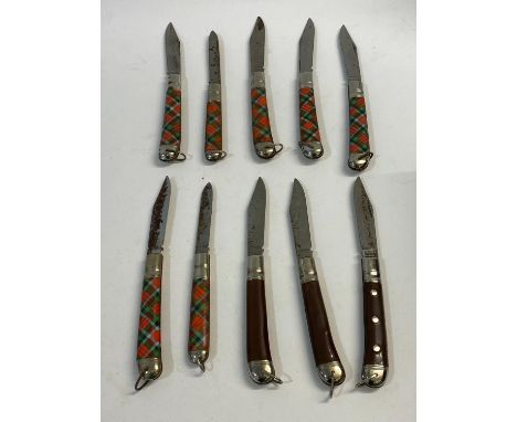 A collection of ten Sheffield pocket knives with single folding blades, the blades approximately 8cm, 19cm fully extended. So