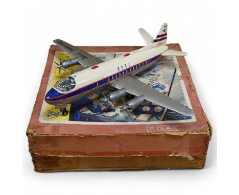 A boxed Schuco Elektro Radiant 5600 battery operated tinplate BOAC passenger aircraft, with instruction leaflet and steering 
