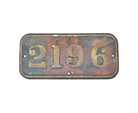 A cast iron GWR locomotive cab side number plate for an 0-6-0ST locomotive, ‘Gwendraeth’ 2196, built in 1906 by the Avonside 