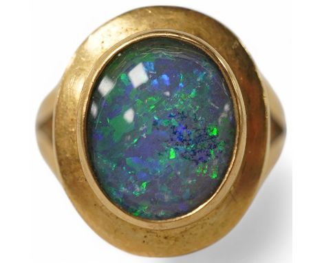 A modern Italian 18k and opal doublet set ring, size N/O, gross weight 4.9 grams. Condition - fair to good