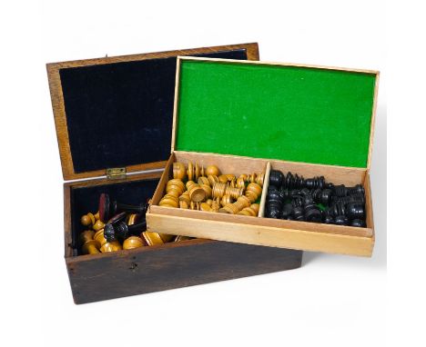 Two wooden chess sets, Staunton and turned, tallest king 9cm. Condition - fair.