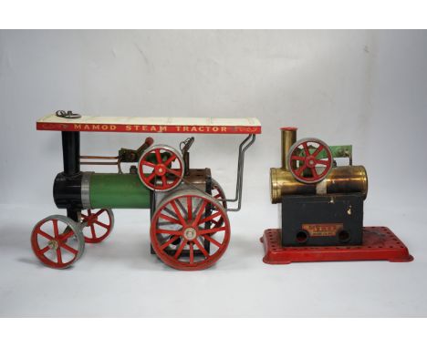 A Mamod live steam traction engine and a single cylinder stationary engine. Condition - poor to fair.