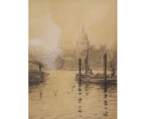 Rowland Langmaid RA (1897-1956), etching, ‘St. Paul's from the Thames’, Academy proof, signed in pencil, 29 x 22cm. Condition