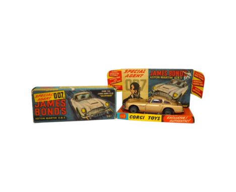 A boxed Corgi Toys James Bond 007 Aston Martin DB5 (261), a gold Aston Martin, with inner display stand, the envelope for the