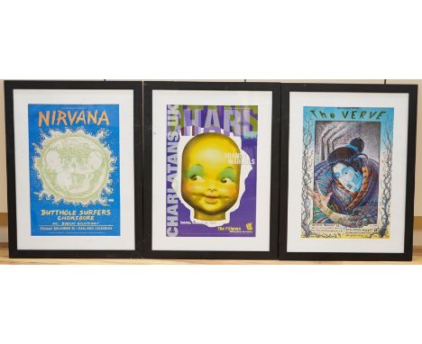 Three Bill Graham concert posters to include Nirvana, 1993. Condition - good 47x32cm excluding framePaper is of good quality 
