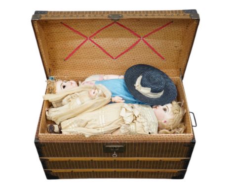 A Tête Jumeau bisque doll, closed mouth and paperweight eyes, jointed wood and composition body, two other French bisque doll