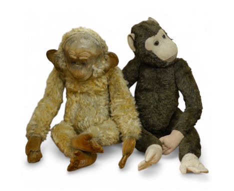 A Merrythought gold mohair monkey, with jointed limbs, and one other jointed monkey, Merrythought 62cm.  Condition - poor to 