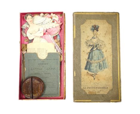 An early 19th century boxed Rudolph Ackermann La Poupee-Modele paper doll set, comprising of a double sided doll in lingerie 