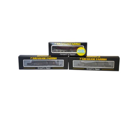 Three boxed Graham Farish N gauge railway BR tender locomotives; a Coronation Class, Duchess of Hamilton (1816), a Class V2, 