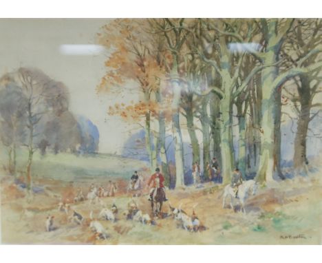 Robert Hugh Buxton (1871-1965), watercolour, ‘Fox Hunting at Savernake Forest, Wiltshire’, signed, details verso, 27 x 38cm. 